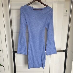 H&M Light Blue Ribbed Long-Sleeve Knit Dress